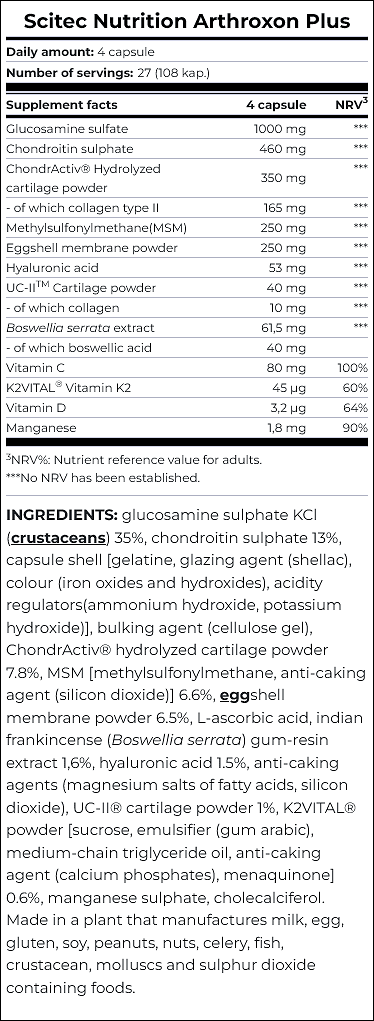 SCITEC NUTRITION Arthroxon Plus – комплекс за стави с глюкозамин, хондроитин, MSM и колаген - Image 2