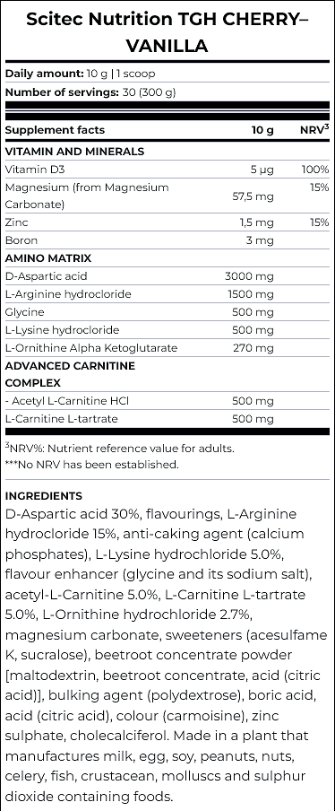 SCITEC NUTRITION T/GH – аминокиселинен комплекс с D-аспарагинова киселина, аргинин и карнитин - Image 2