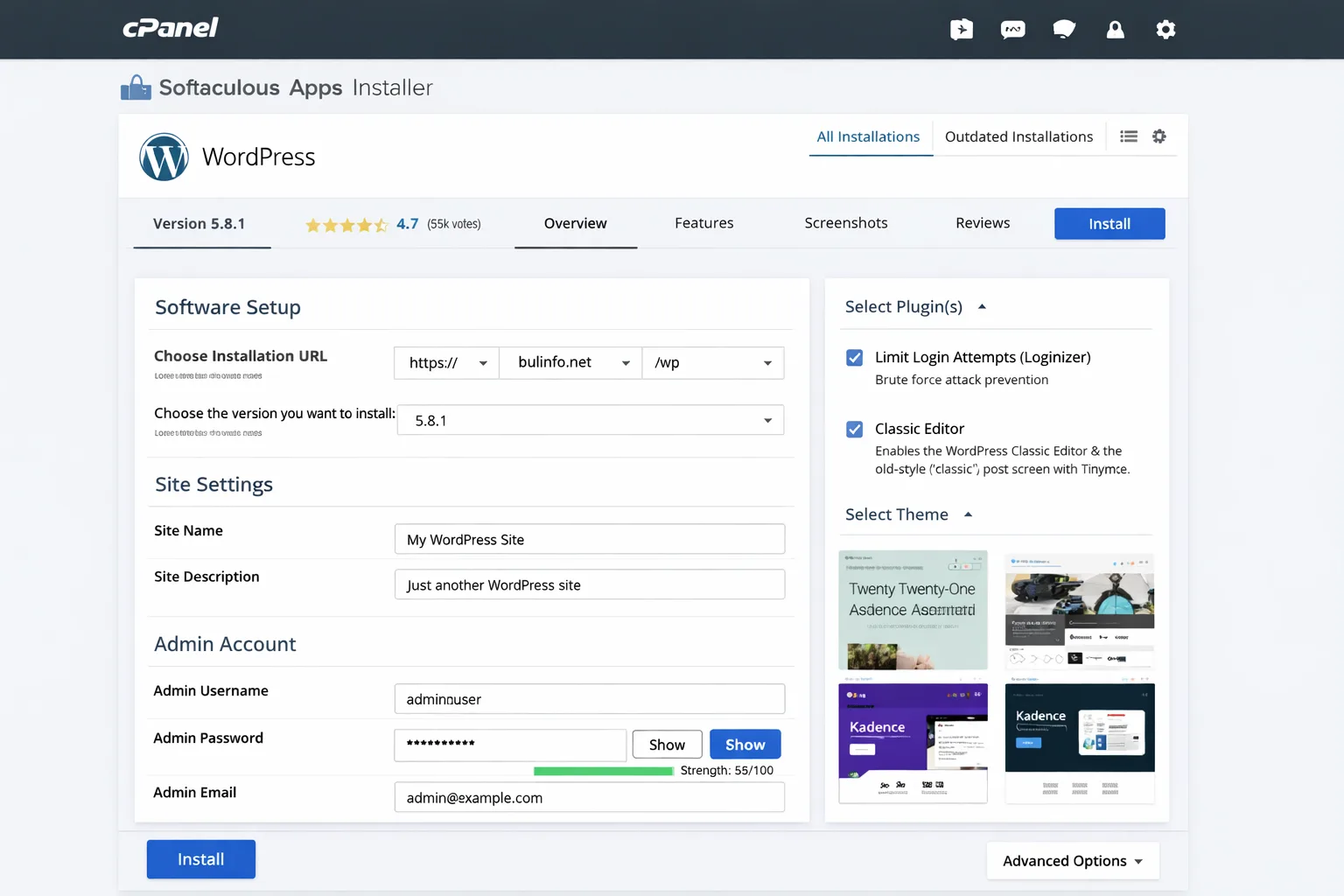 Инсталиране на WordPress чрез Softaculous в cPanel на Bulinfo хостинг