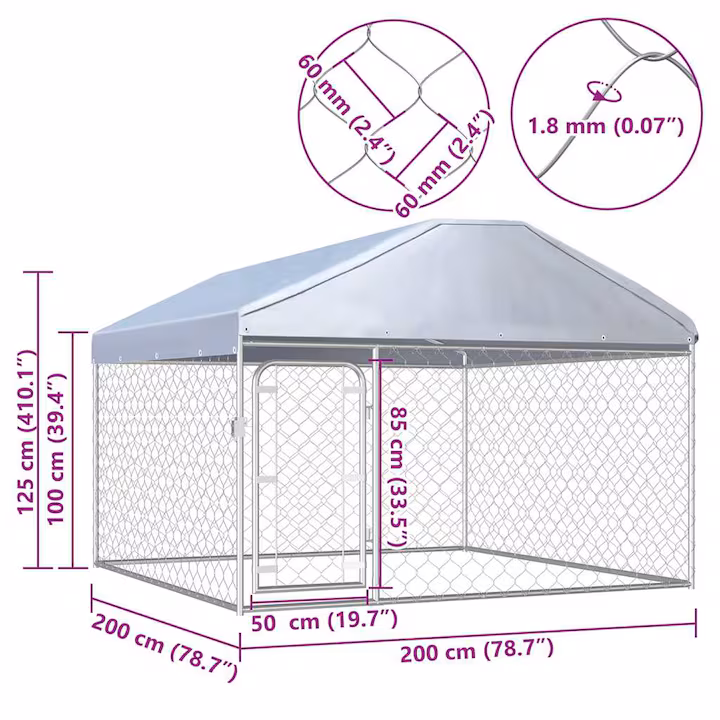 vidaXL външна клетка за куче 200x200x135 см – компактно и сигурно заграждение с покрив - Image 4