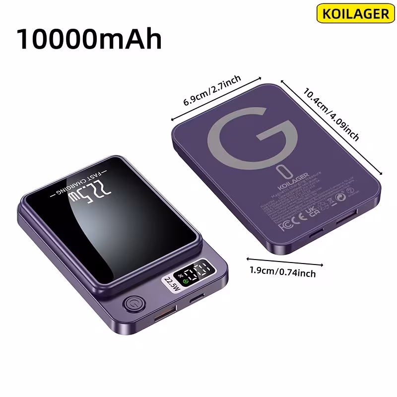 Магнитен безжичен Power Bank 10000mAh, 22.5W / PD20, USB-C, LED дисплей, за iPhone и Android - Image 2