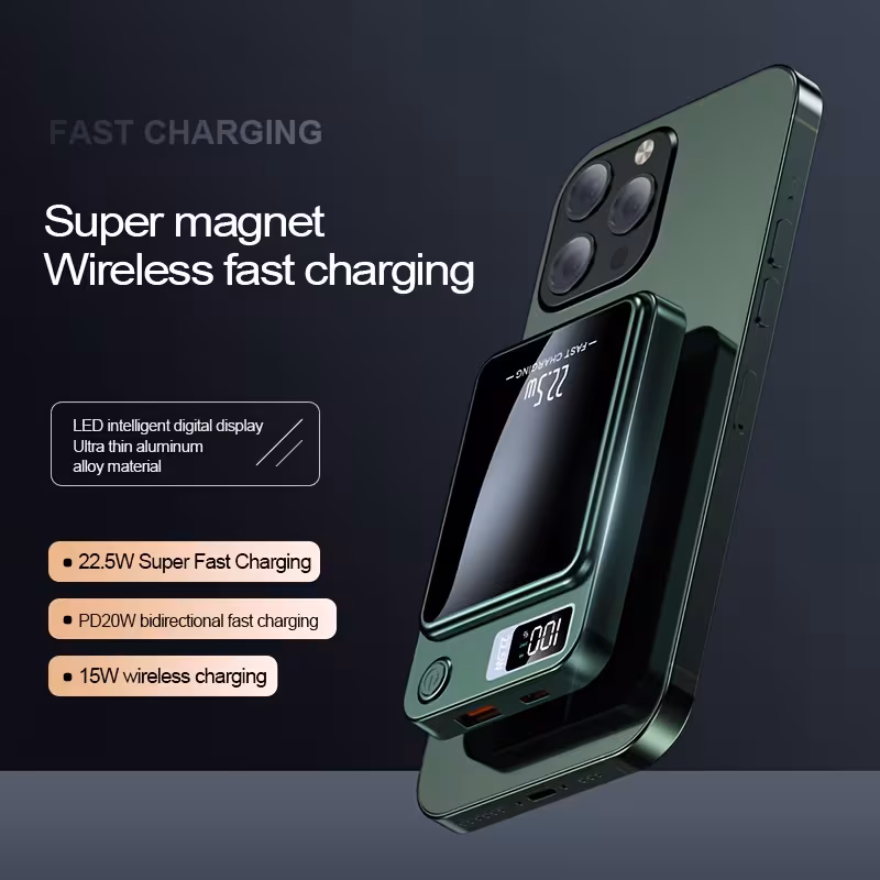 Магнитен безжичен Power Bank 10000mAh, 22.5W / PD20, USB-C, LED дисплей, за iPhone и Android - Image 5