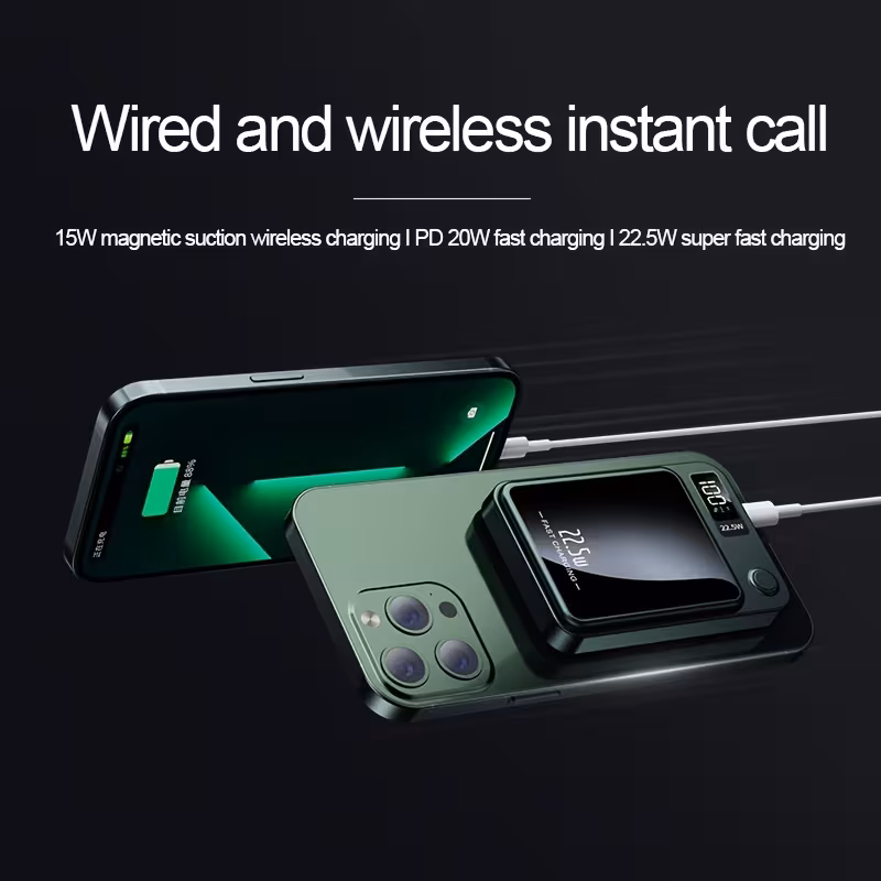 Магнитен безжичен Power Bank 10000mAh, 22.5W / PD20, USB-C, LED дисплей, за iPhone и Android - Image 8