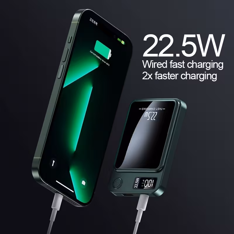 Магнитен безжичен Power Bank 10000mAh, 22.5W / PD20, USB-C, LED дисплей, за iPhone и Android - Image 7