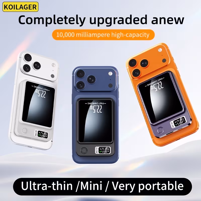 Магнитен безжичен Power Bank 10000mAh, 22.5W / PD20, USB-C, LED дисплей, за iPhone и Android - Image 3