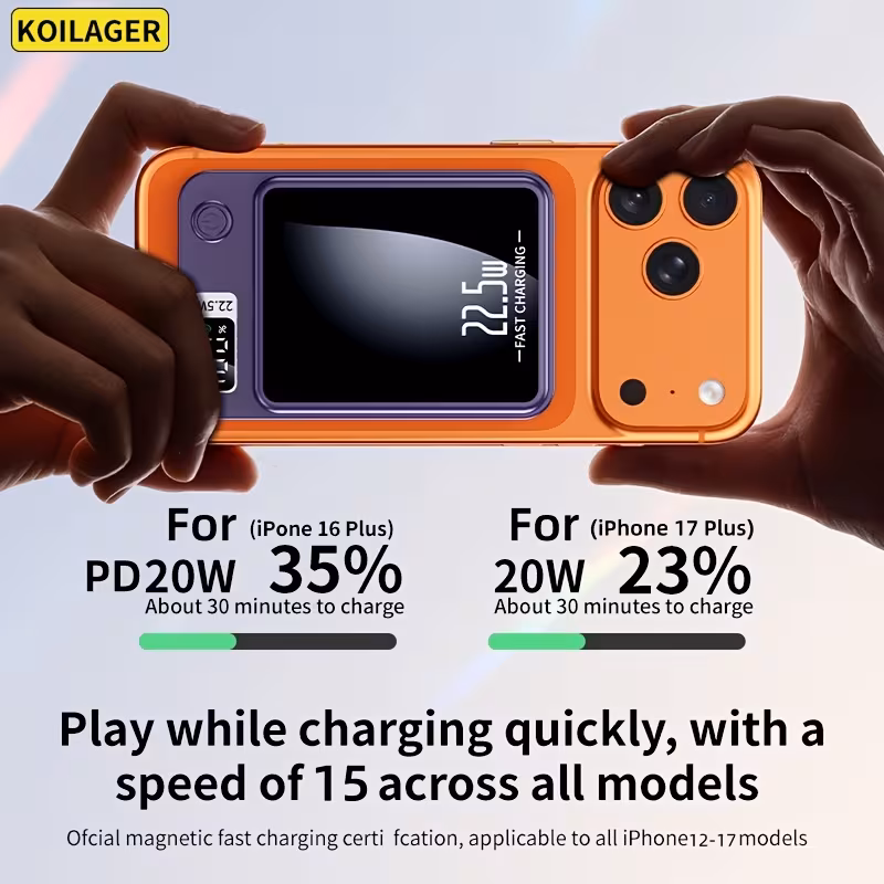 Магнитен безжичен Power Bank 10000mAh, 22.5W / PD20, USB-C, LED дисплей, за iPhone и Android - Image 9
