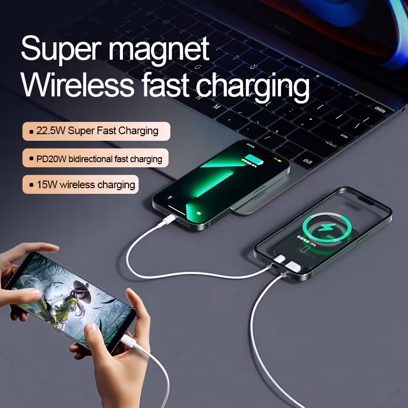 Магнитен безжичен Power Bank 10000mAh, 22.5W / PD20, USB-C, LED дисплей, за iPhone и Android - Image 6