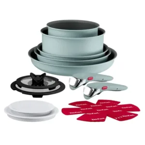 Кухненски комплект Tefal L8029153 Ingenio Halo Set 15, 15 части, подвижни дръжки, индукция, евкалиптов цвят