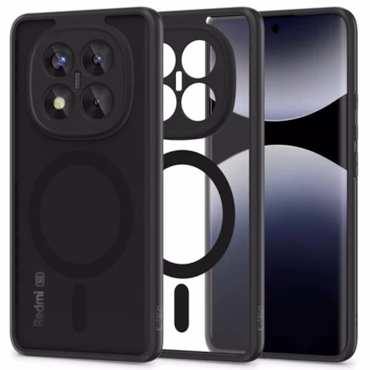 Калъф за Xiaomi Poco X7 5G Tech-Protect MagMat MagSafe, прозрачен гръб с черна силиконова рамка