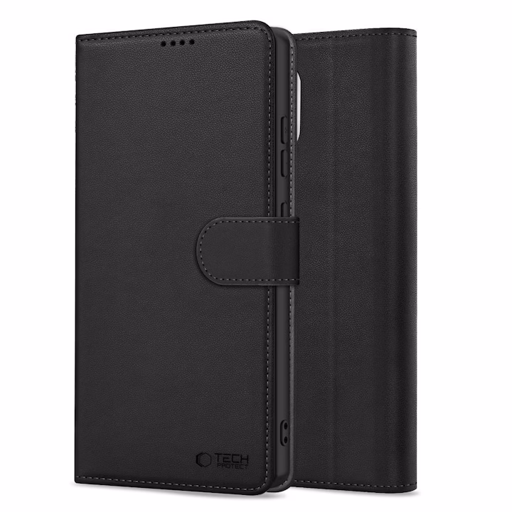 Калъф за Xiaomi Poco X7 Pro 5G Tech-Protect Wallet, черен кожен калъф тип книга, с капак