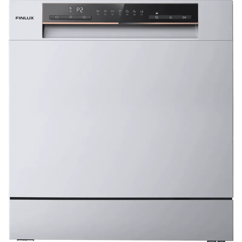 Съдомиялна машина Finlux WQP8 SILVER, 8 комплекта, клас F, LED дисплей, 2 кошници, настолна, Inox