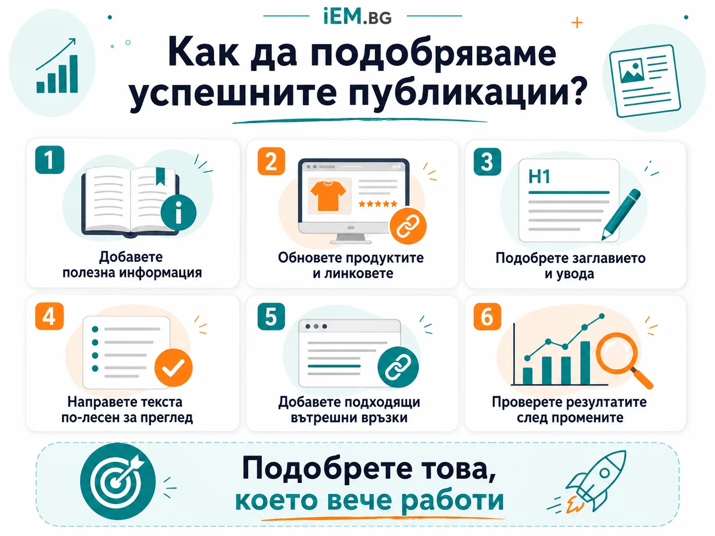 Как да подобряваме успешните публикации – полезна информация, актуални продукти, по-добра структура, вътрешни връзки и проверка на резултатите
