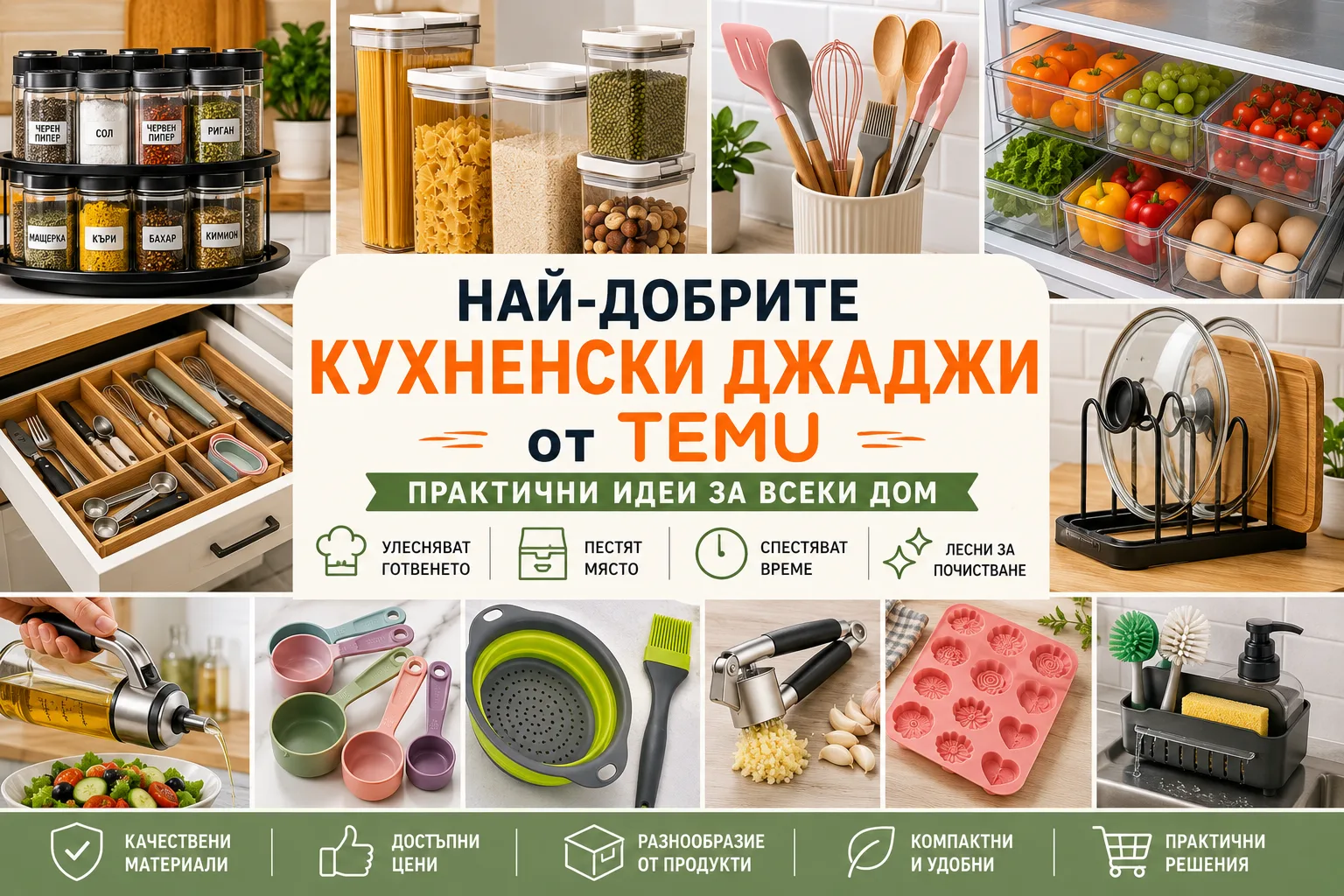 Най-добрите кухненски джаджи от TEMU – практични аксесоари за готвене, съхранение, организация и почистване