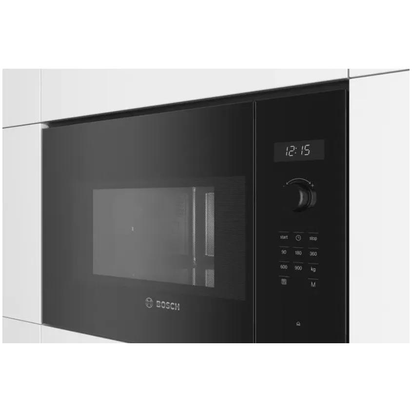 Микровълнова фурна за вграждане Bosch BFL554MB0, 25 л, 900 W, AutoPilot 7, Прибиращи се бутони, Цифров контрол, Черно стъкло