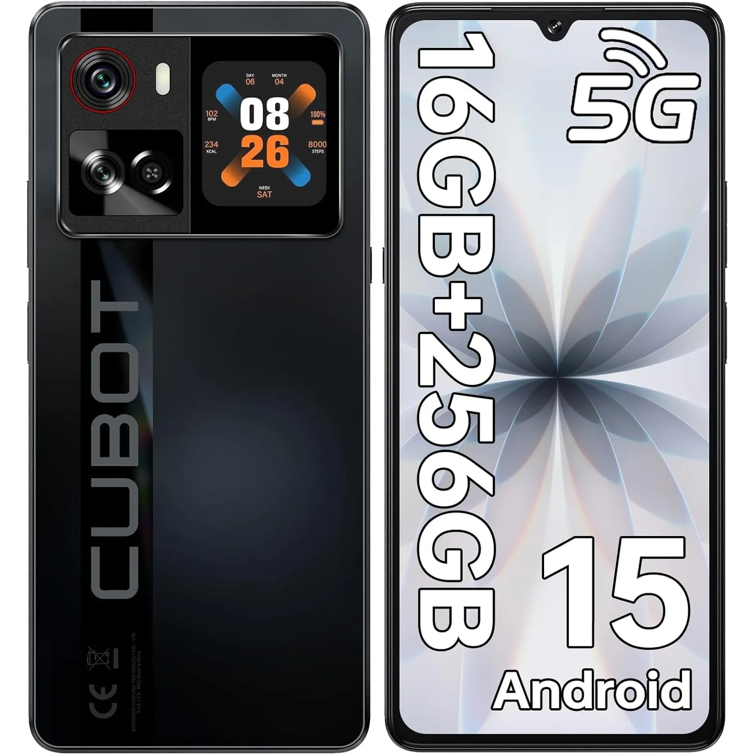 Мобилен телефон CUBOT X100, Android 15, 16GB RAM + 256GB ROM, 64MP камера, 6, 88'' дисплей, 5100mAh батерия, Dual SIM 5G, водоустойчив IP68/IP69K, черен