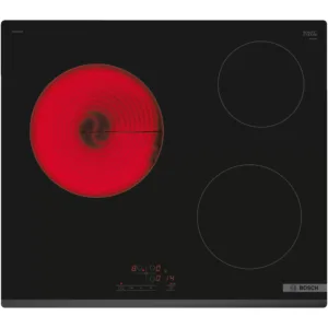 Плот за вграждане Bosch PKM631BB2E, Витрокерамика, 3 зони за готвене, TouchSelect, ReStart, Таймер, HighSpeed, 60 см, Черен