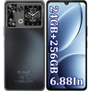 Мобилен телефон CUBOT P90, Android 15, 24GB RAM + 256GB ROM, 64MP камера, 6, 88'' дисплей, 5100mAh батерия, Dual SIM 4G, водоустойчив IP68/IP69K, Черен