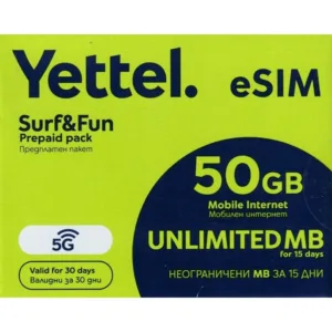 Сим карта предплатен пакет Йеттел, Мобилен интернет, Data eSIM, 50GB