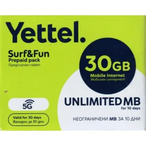 Сим карта предплатен пакет Йеттел, Мобилен интернет, Data SIM, 30GB