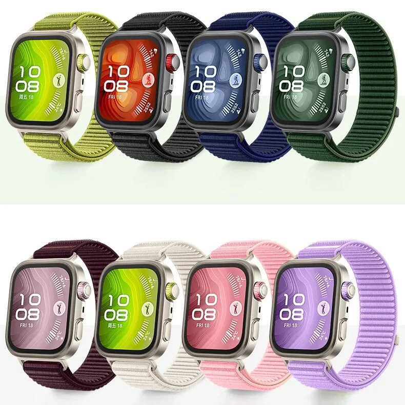 Каишка за часовник, съвместима с Huawei WATCH Fit 3 / Fit 4 / Fit 4 Pro, Изработена от еластичен найлон, Мека, Удобна, Дишаща, Със закопчаване с велкро, Нов модел 2026, Черна - iEM.BG 5