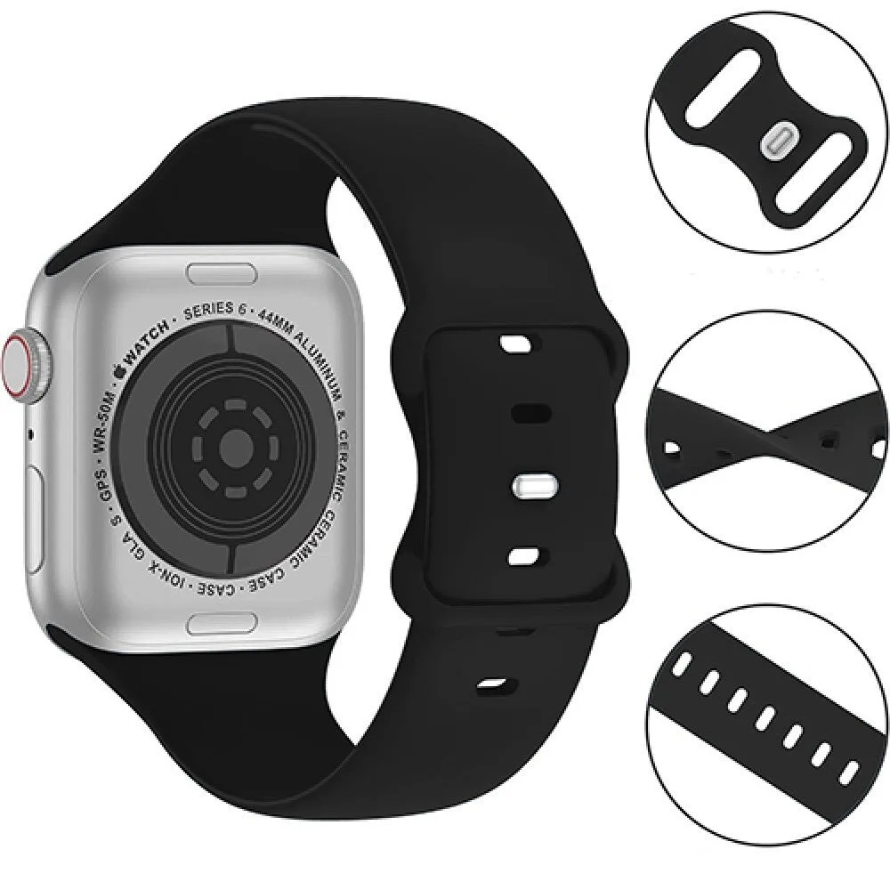 Силиконова каишка CASEY STUDIOS™ за Apple Watch Ultra 3/Ultra 2/Ultra/SE 3/SE 2/SE/11/10/9/8/7/6/5/4/3/2/1 - 42/44/45/46/49MM, регулируема, мека и приятна на допир, каишка за смарт часовник, резервна каишка за часовник, черна - iEM.BG 1
