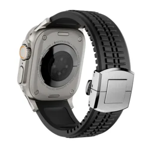 Каишка MTP, Силиконова, съвместима с Apple Watch Ultra/Apple Watch Ultra 2 (49 мм) и Apple Watch SE/9/8/7/6/5/4/3/2/1 42/44/45 мм, сребърна катарама, черна - iEM.BG 1