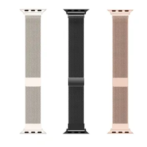 Комплект от 3 метални каишки Milanese, Zggzerg, Подходящи за пълна серия на Apple Watch, Регулируеми, Дишащи, Лесни за инсталиране, Не е лесно да се счупят или деформират, Неръждаема стомана, 42/44/45/49 mm, Starlight/Black/Rose gold